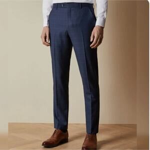 NWT Ted Baker Wharfet Debonair 100% Wool Check Suit Trousers Blue Modern Fit 34L